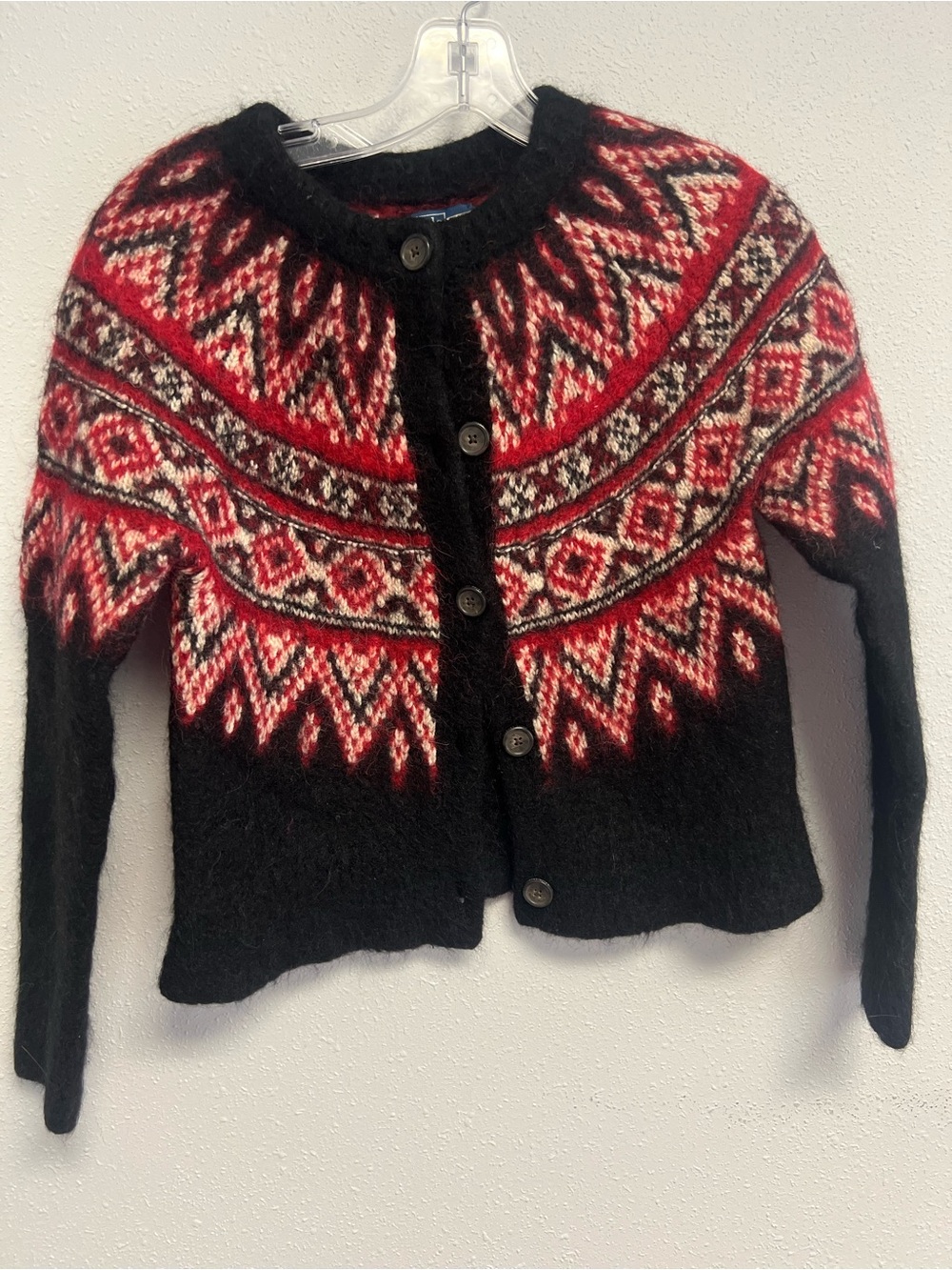 Polo by Ralph Lauren Black and Red Fair Isle Button Cardigan